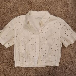 Thakoon Cream Eyelet Cropped Blouse